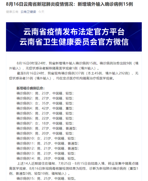多地增16例境外输入/境外输入病例16例