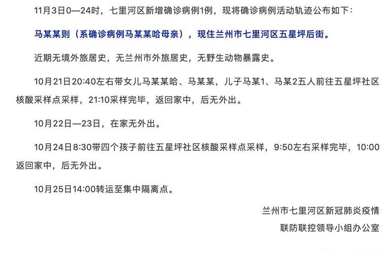 甘肃省兰州市七里河区近期新增感染趋势蔓延:兰卅七里河新型肺炎
